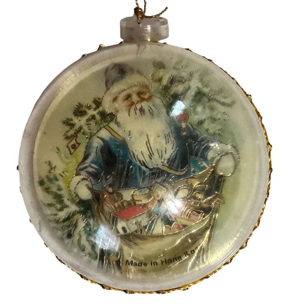 Vintage Christmas Ornament Santa Claus Double Sided Plastic Ball Retro Ornament
